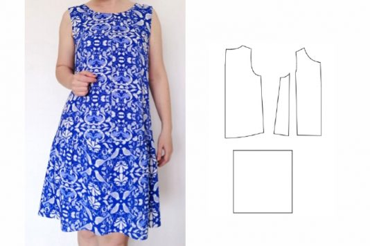 PDF выкройки платья трапеция на кокетке с примером отшитого платья
