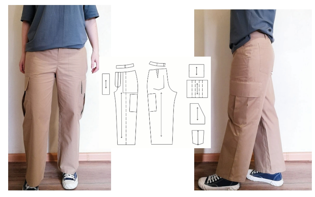 Выкройка женские прямые брюки с накладными карманами. Размеры 42 - 54